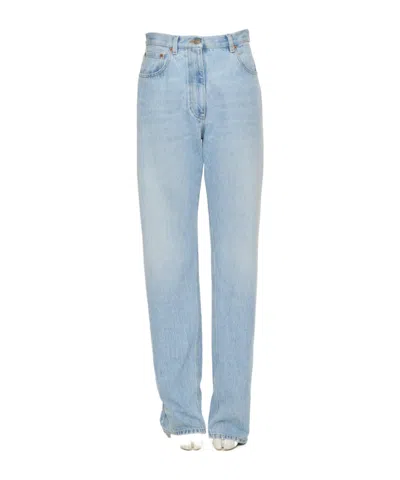 Valentino Logo Patch Straight Leg Jeans In Blue