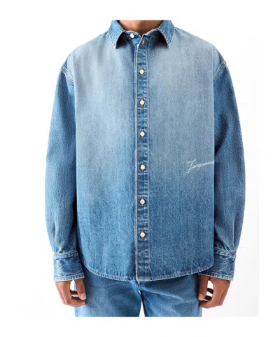 Jacquemus La Chemise De-nimes Simon With Embroidered Logo In Blue