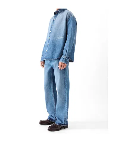 Jacquemus La Chemise De-nimes Simon With Embroidered Logo In Blue