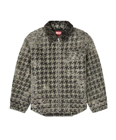 Diesel Jacket In Houndstooth-weave Denim In Black