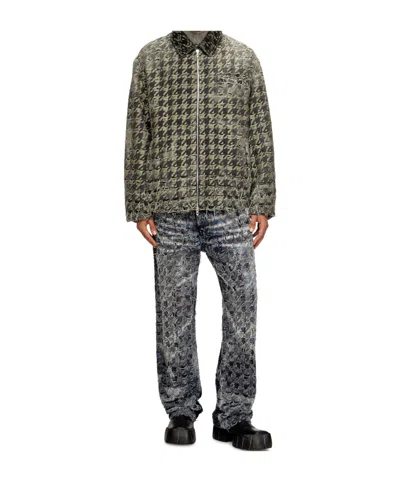 Diesel Jacket In Houndstooth-weave Denim In Black
