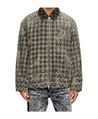 Diesel Jacket In Houndstooth-weave Denim In Black