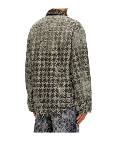 Diesel Jacket In Houndstooth-weave Denim In Black