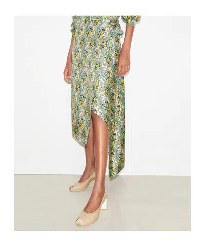 Tory Burch Printed Silk Midi Wrap Skirt In Green
