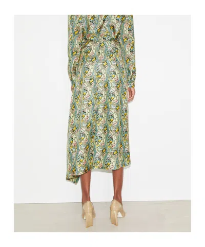 Tory Burch Printed Silk Midi Wrap Skirt In Green