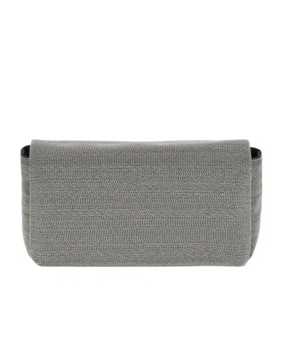 Brunello Cucinelli Rectangular Leather Shoulder Bag With Adjustable Strap In Gray