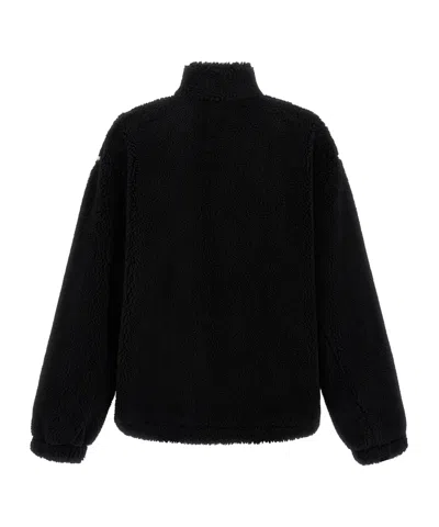 Balenciaga Oversized Fleece Texture High Neck Jacket In Black