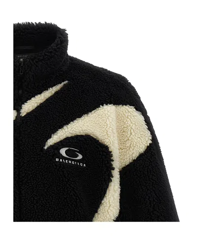 Balenciaga Oversized Fleece Texture High Neck Jacket In Black
