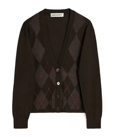 Our Legacy Argyle Pattern Long Sleeve Knitwear Top In Black