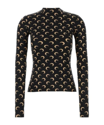Marine Serre Black Stretch Jersey Moon Top In Black