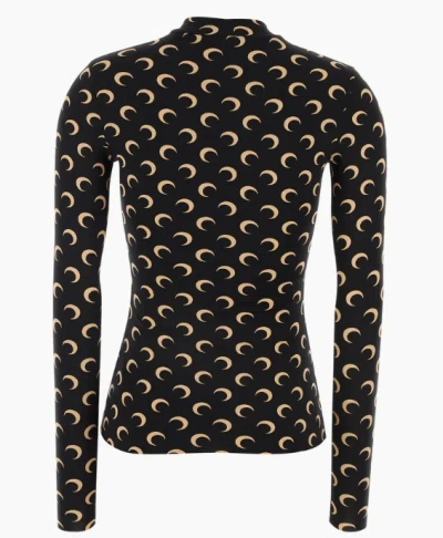 Marine Serre Black Stretch Jersey Moon Top In Black