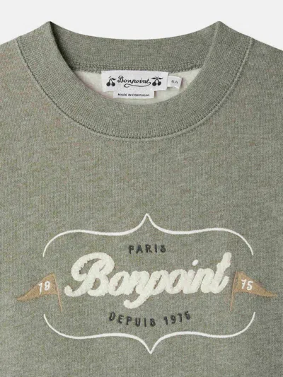Bonpoint Tonino Sweatshirt In Grey-green With Embroidered Logo In Green