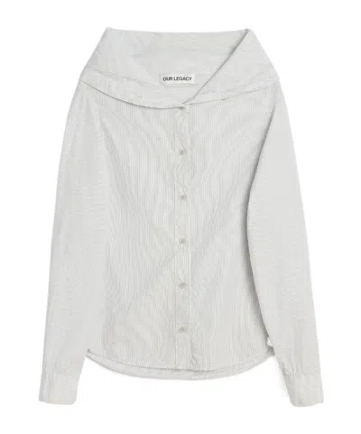 Our Legacy Kaonashi Striped Poplin Shirt With Collapsed Collar In Gray