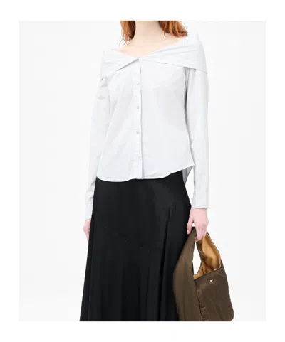 Our Legacy Kaonashi Striped Poplin Shirt With Collapsed Collar In Gray