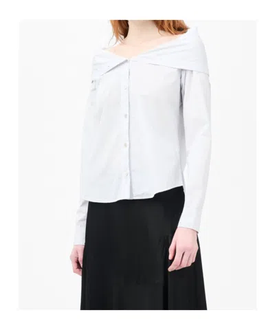 Our Legacy Kaonashi Striped Poplin Shirt With Collapsed Collar In Gray