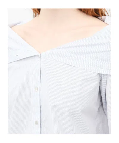 Our Legacy Kaonashi Striped Poplin Shirt With Collapsed Collar In Gray