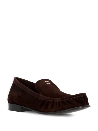 Miu Miu Round-toe Loafers In Brown