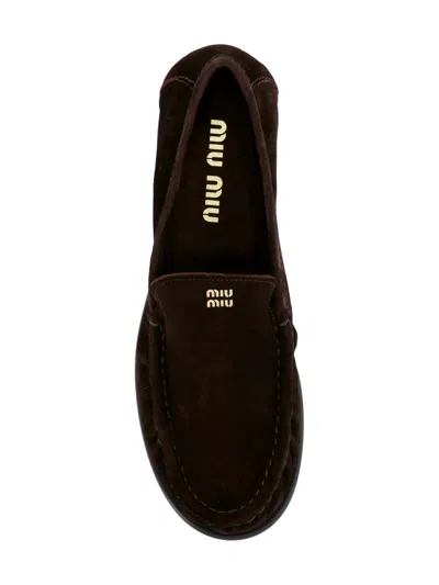 Miu Miu Round-toe Loafers In Brown