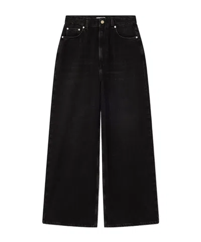 Ganni Jeans Soft Rigid Denim Baggy Washed Black In Black
