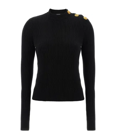 Balmain Eco-cashmere Button Sweater Sweaters And Cardigans Black In Black