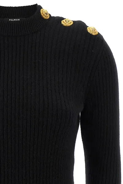 Balmain Eco-cashmere Button Sweater Sweaters And Cardigans Black In Black