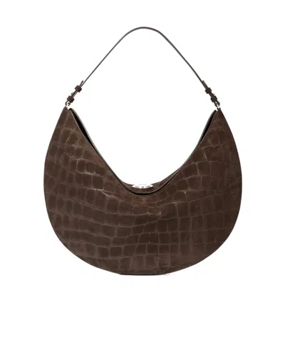 Jacquemus Le Calisso Rond Large Brown Shoulder Bag With Adjustable Strap And Embossed Crodocile Effect In Leat In Brown
