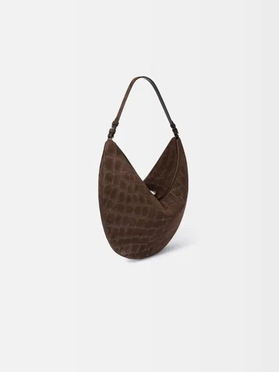 Jacquemus Le Calisso Rond Large Brown Shoulder Bag With Adjustable Strap And Embossed Crodocile Effect In Leat In Brown