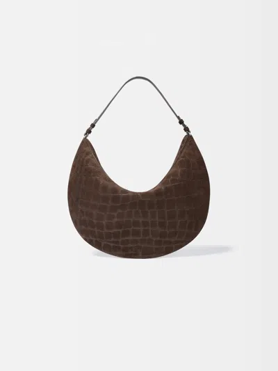 Jacquemus Le Calisso Rond Large Brown Shoulder Bag With Adjustable Strap And Embossed Crodocile Effect In Leat In Brown