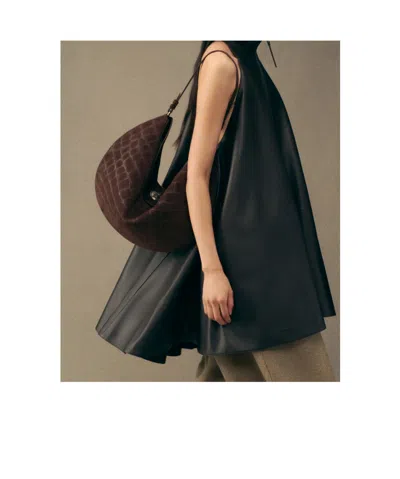 Jacquemus Le Calisso Rond Large Brown Shoulder Bag With Adjustable Strap And Embossed Crodocile Effect In Leat In Brown