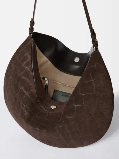 Jacquemus Le Calisso Rond Large Brown Shoulder Bag With Adjustable Strap And Embossed Crodocile Effect In Leat In Brown