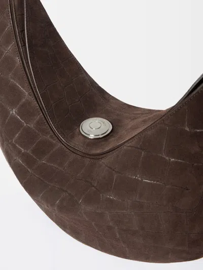 Jacquemus Le Calisso Rond Large Brown Shoulder Bag With Adjustable Strap And Embossed Crodocile Effect In Leat In Brown