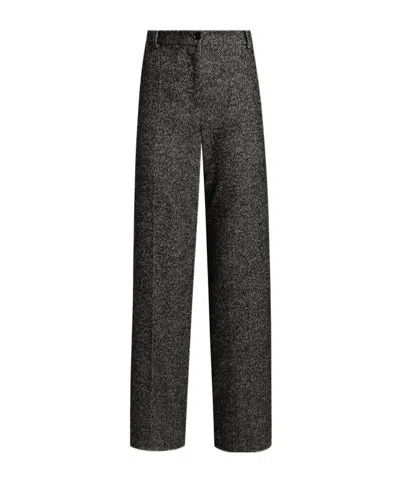 Dolce & Gabbana High Waist Herringbone Houndstooth Tailored Trousers In Black