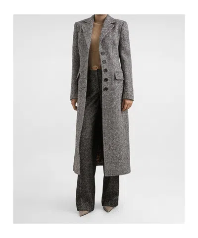 Dolce & Gabbana High Waist Herringbone Houndstooth Tailored Trousers In Black