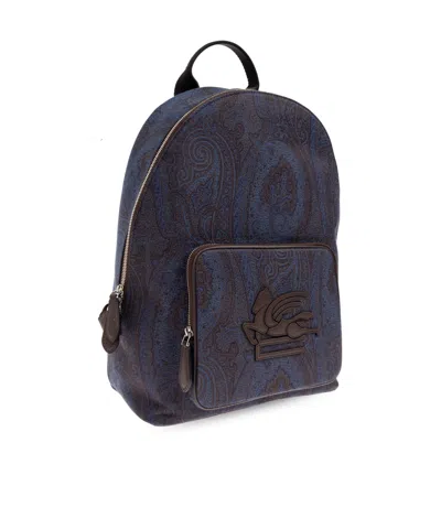 Etro Essential Jacquard Backpack In Blue