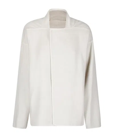 Rick Owens Lightweight Camel Hair Jacket With Squared Collar In White