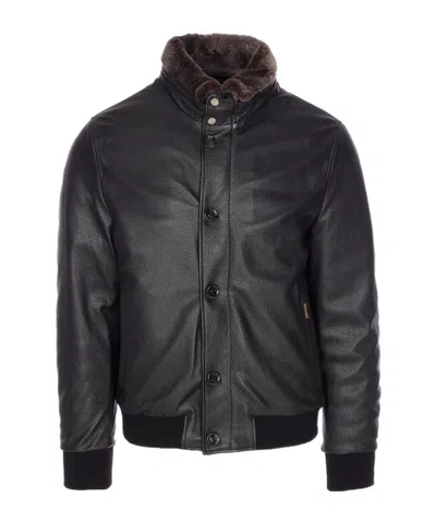 Moorer High Neck Textured Jacket With Fur Collar In Black