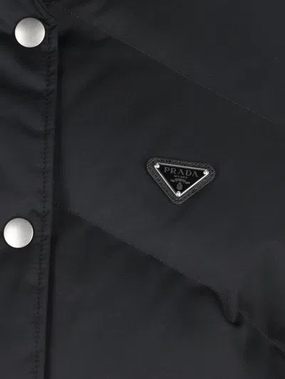 Prada Padded High Collar Coat With Zippered Pockets In Black