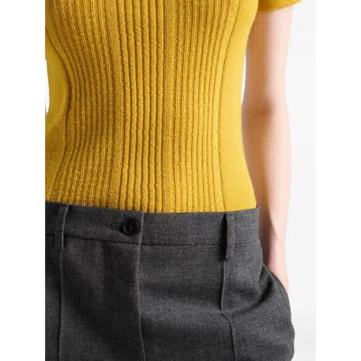 Prada Short Sleeve Wool Sweater With Charms In Yellow