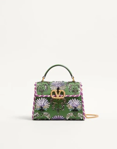 Valentino Garavani Garavani Mini Vsling Embroidered Handbag With Jewel Logo Woman Multicolour Uni In Green