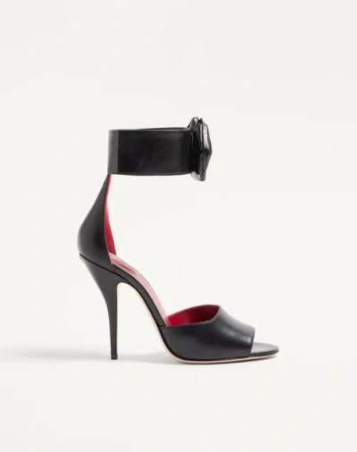 Valentino Embellished Rose Leather Sandals In Black