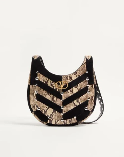 Valentino Garavani  Garavani Hoboho Small Hobo Bag In Python And Chevron-patterned Suede Wi In Black