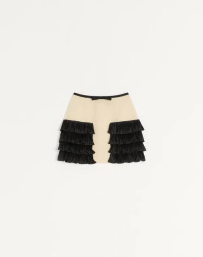 Valentino Ruffled Taffeta-trimmed Wool-blend Tweed Mini Skirt In Neutral