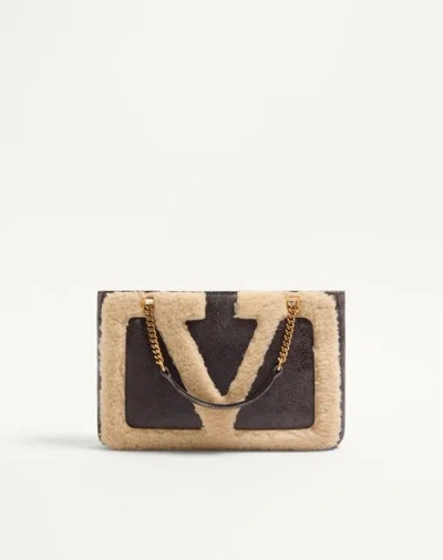 Valentino Viva Superstar Small Shearling Shopping Shoulder Bag In Brown