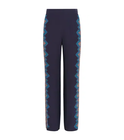 Etro Floral Print Silk Trousers In Blue