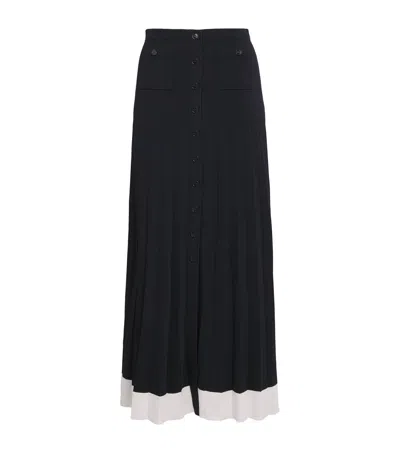 Sandro Womens Navy Blue Contrast-hem Button-down Knitted Maxi Skirt In Blue