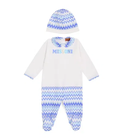 Missoni Cotton Zigzag All-in-one And Hat Set In Blue