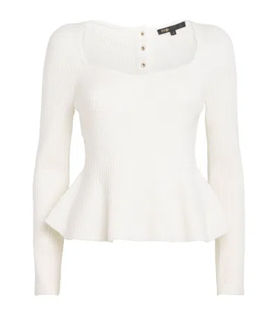 Maje Womens Ecru Peplum Square-neck Stretch-knit Jumper In White