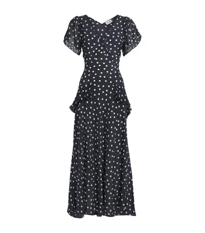 Rixo London Womens Bohemia Spot Deep Navy Evie Polkadot Silk Midi Dress In Blue