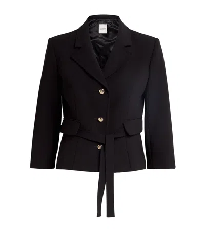 Sandro Cropped Tailored Belted Waist Jacket In Black