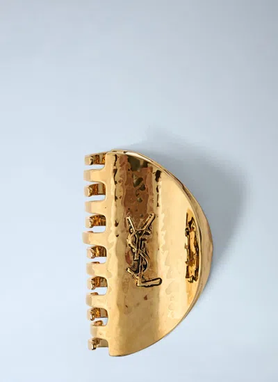 Saint Laurent Cassandre Claw Clip In Hammered Metal In Gold